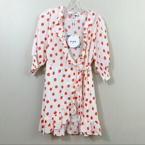 New Rixo Target White/Red Polka Doted Ruffle Wrap Dress